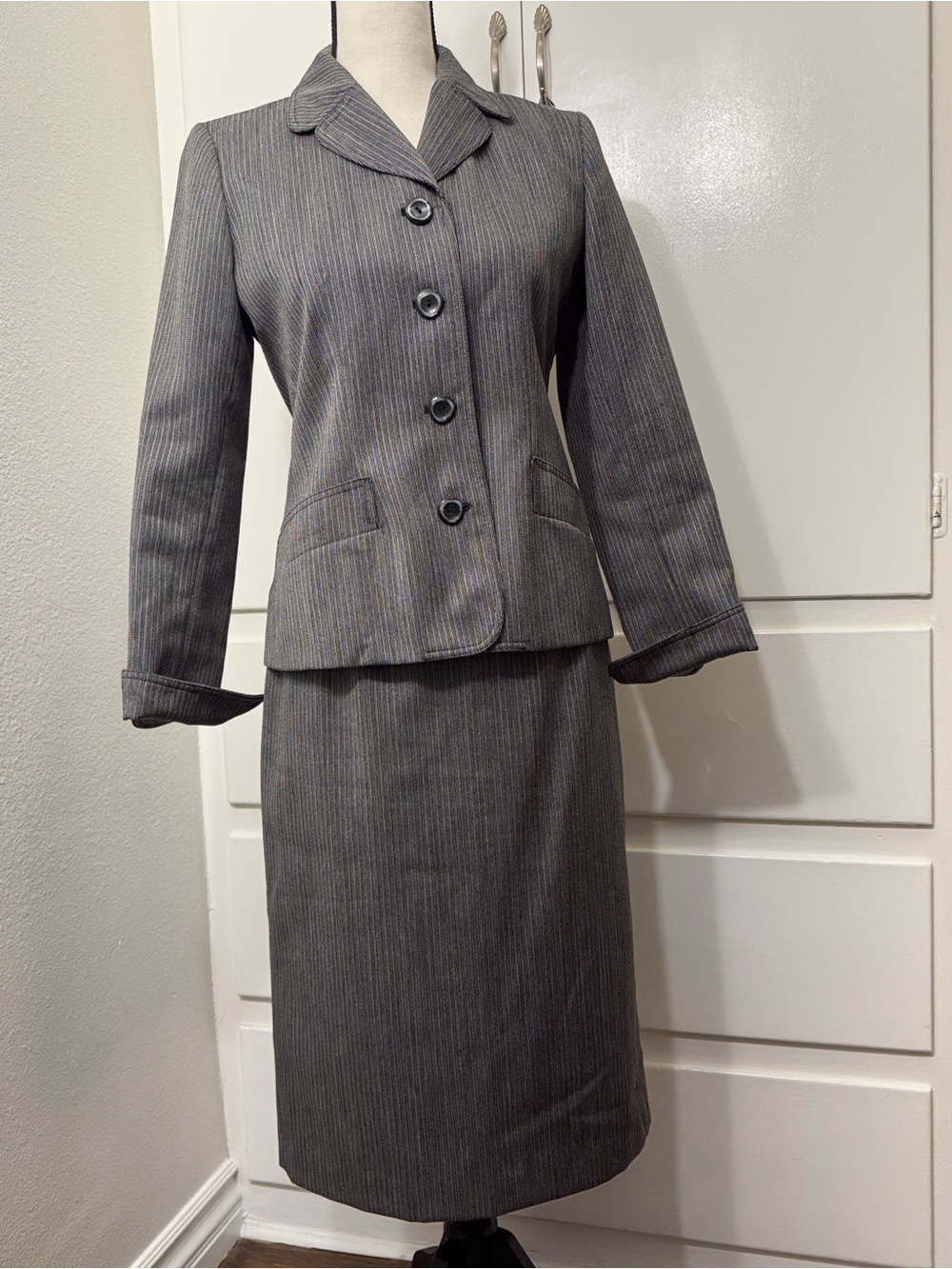 Vintage Harve Benard Gray Pinstripe Suit with Pencil Skirt and Blazer
